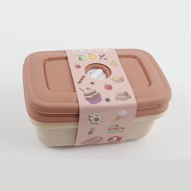 A-3PC Rectangular Plastic Solid Color Fresh-keeping Lunch Box with Button