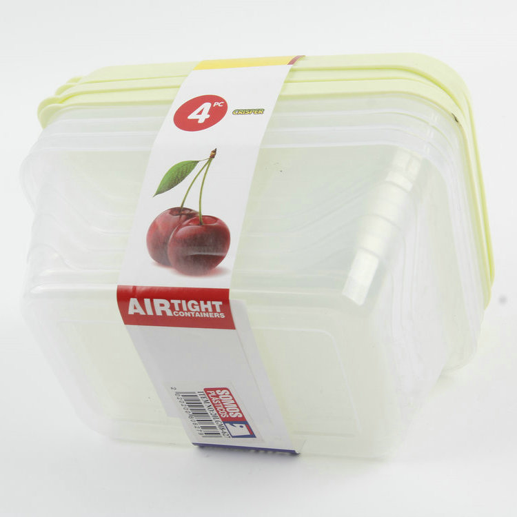 A-4PC Square Transparent Plastic Fresh-keeping Box (lid Convex Dot Grid