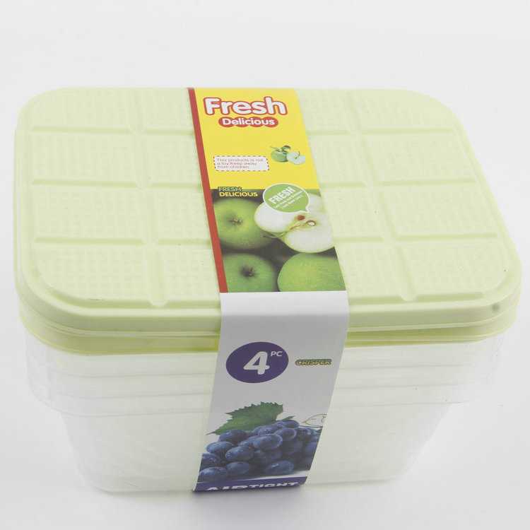 A-4PC Square Transparent Plastic Fresh-keeping Box (lid Convex Dot Grid