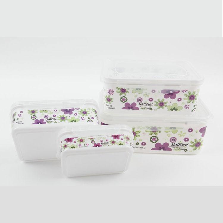 A-4PC Rectangular Snap Cover Color Printing Plastic Fresh-keeping Box Lunch Box Set