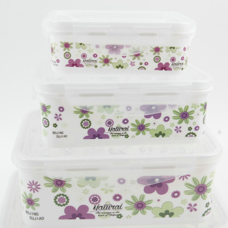 A-4PC Rectangular Snap Cover Color Printing Plastic Fresh-keeping Box Lunch Box Set