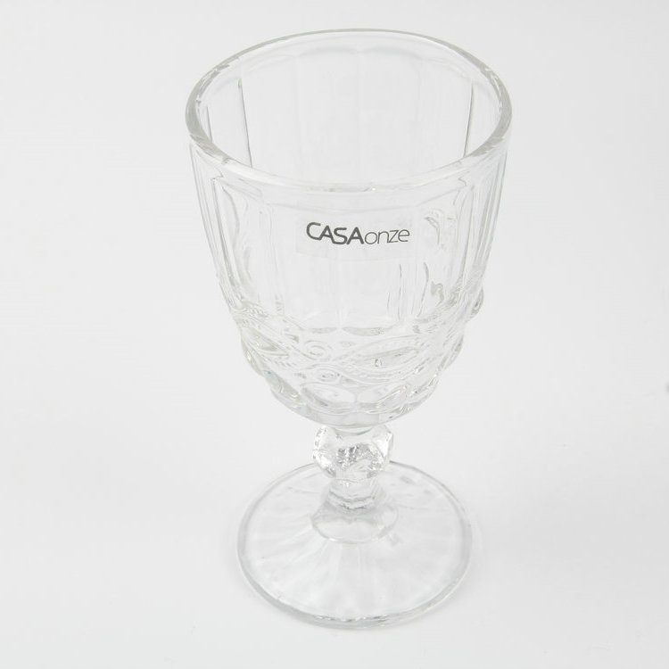 A-6PC Round Mouth With Feet Embossed Glass Body Glass Set