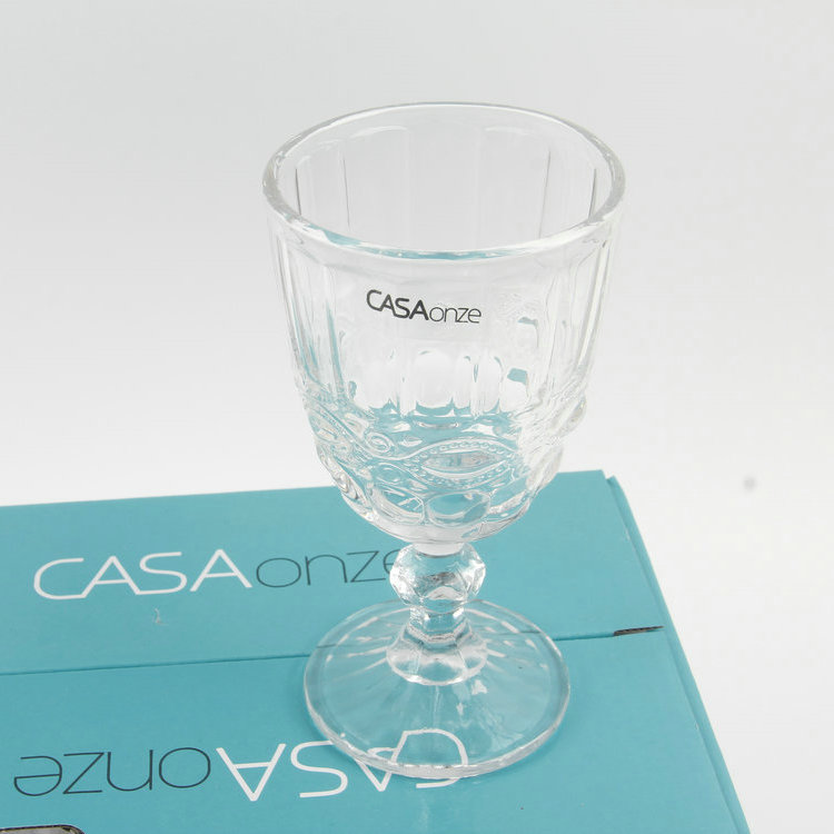 A-6PC Round Mouth With Feet Embossed Glass Body Glass Set