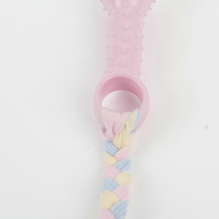 S-Protruding Thorn-like Mace-shaped TPR Biting Stick With Entangled Knot, Three-color Cloth Woven Pe