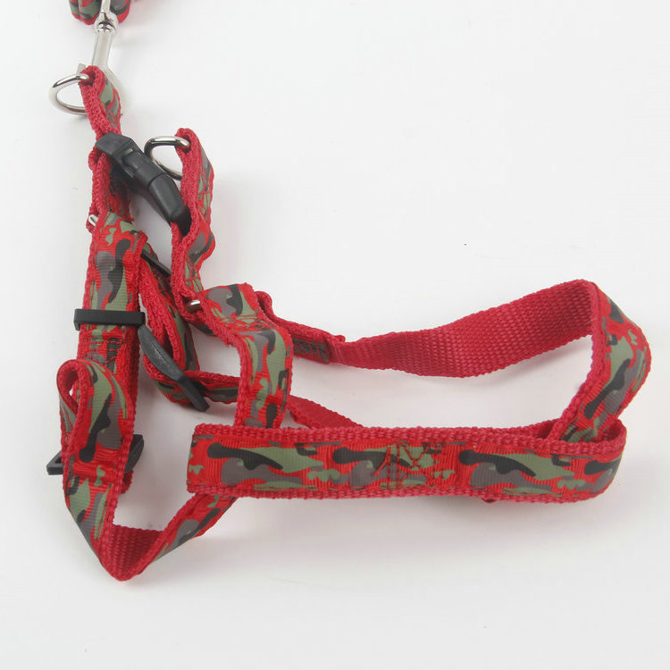 S-With Metal Buckle 2.00 Patch Camouflage Pattern Drawstring + Chest Back PP Flat Rope Pet Leash