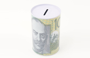 M-Cylindrical Printed Australian Dollar Tinplate Savings Jar