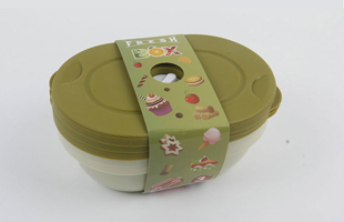 A-3PC Oval Plastic Solid Color Lunch Box With Button