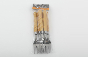 A-6PC Faux Bamboo Wood Grain Plastic Handle 410 Stainless Steel Dinner Fork