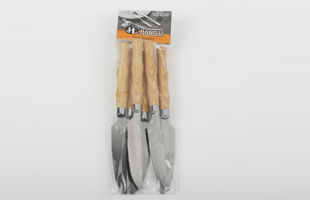 A-6PC Imitation Bamboo Wood Grain Plastic Handle 410 Stainless Steel Knife