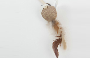 S-Wooden Cat Stick With Bell Tail Feather Mouse Pendant