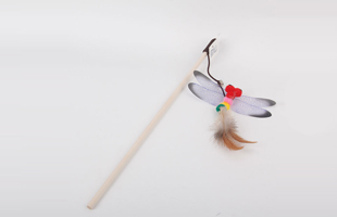 S-Wooden Cat Teaser With Bell Plush Dragonfly Charm