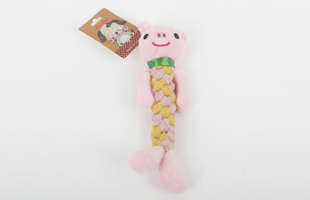 S-Plus Plush Head + Two-Color Braided Rope Body Piggy-Shaped Pet Toy 1