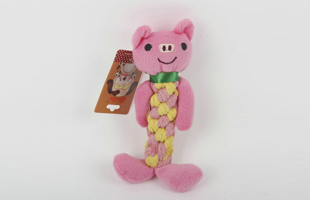 S-Plus Plush Head + Two-Color Braided Rope Body Piggy-Shaped Pet Toy