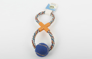 S-8-Shaped Middle Four-way Plastic Tube With Tennis Pet Cotton Rope Toy 1