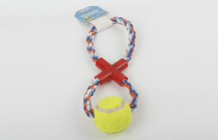S-8-Shaped Middle Four-way Plastic Tube With Tennis Pet Cotton Rope Toy