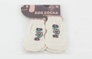 S-2 Two-Pack Color Printed Non-slip Cotton Pet Socks With Plastic Paw Print