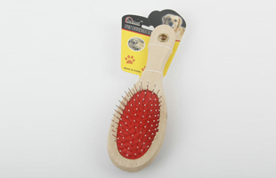 S-Double-Sided Pet Brush Pet Comb With Wooden Handle Oval Plastic Steel Needle
