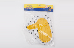 S-Massaging Rubber Pet Brush with Pet Footprint Reverse Side Glove