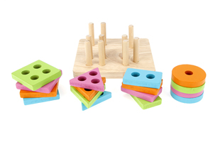 Macaron Children Preschool Educational Sorting Ring Blocks Wooden Shape Sorter Puzzle Cheap Toys