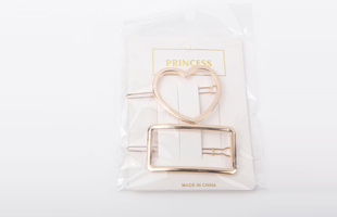 P-2PC Heart + Rectangle Metal Hair Clip