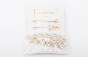 P-2PC Diamonds with Lettering Clip + 1PC Pointed Beaded Diamonds Hair Clip