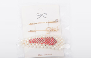 P-2PC Diamonds With Lettering Clip + 1PC Pointed Beaded Hair Clip