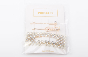 P-2PC Diamonds With Monogram Clip + 1PC Square With Beads And Diamonds Hair Clip