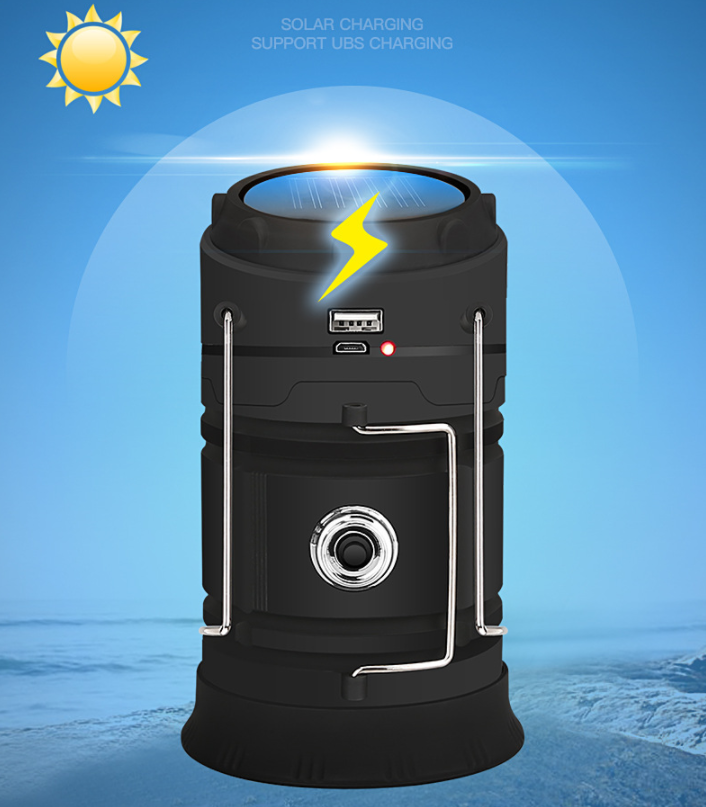 LED Camping Lantern, Powered by Battery with Solar and USB Charging