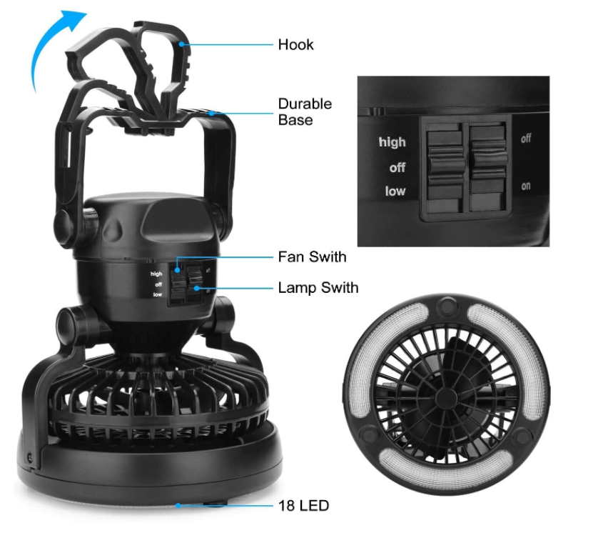LED Camping Lantern Light with Ceiling Fan