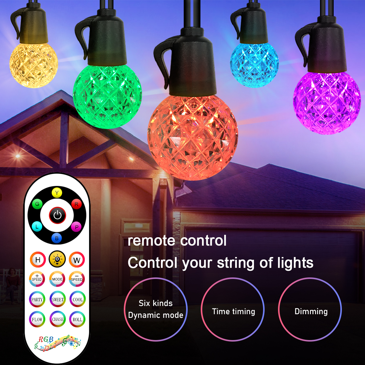 Multi-Color LED Light String with Remote Control, 15 Meters with 20 Heads