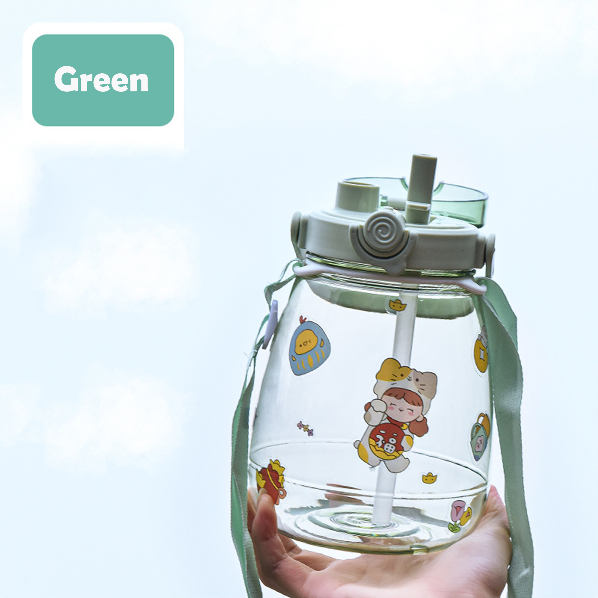Amazon hot selling cartoon portable with handgrip two drinking ways large capacity kids plastic water bottle