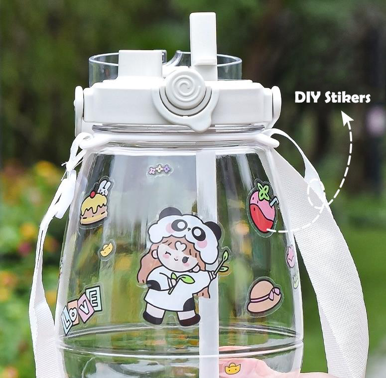 Amazon hot selling cartoon portable with handgrip two drinking ways large capacity kids plastic water bottle