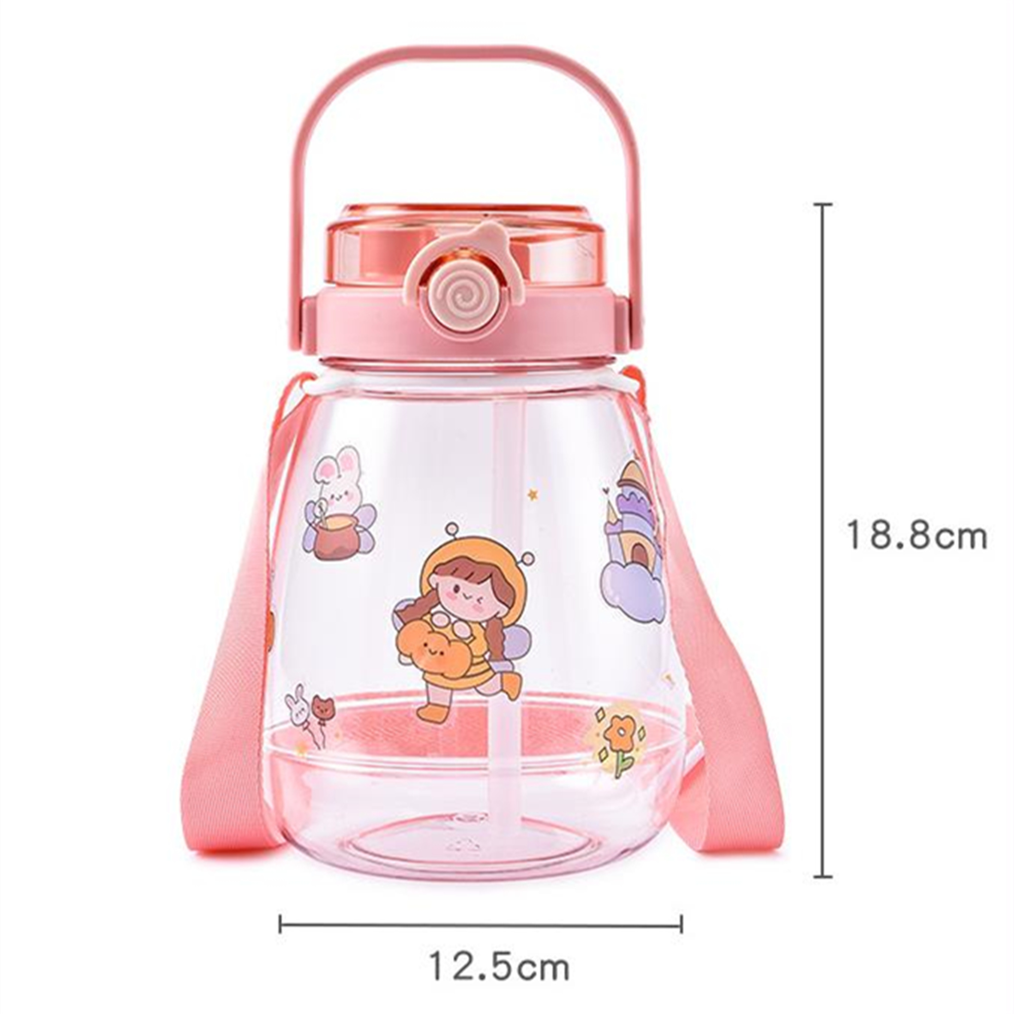 Amazon hot selling cartoon portable with handgrip two drinking ways large capacity kids plastic water bottle