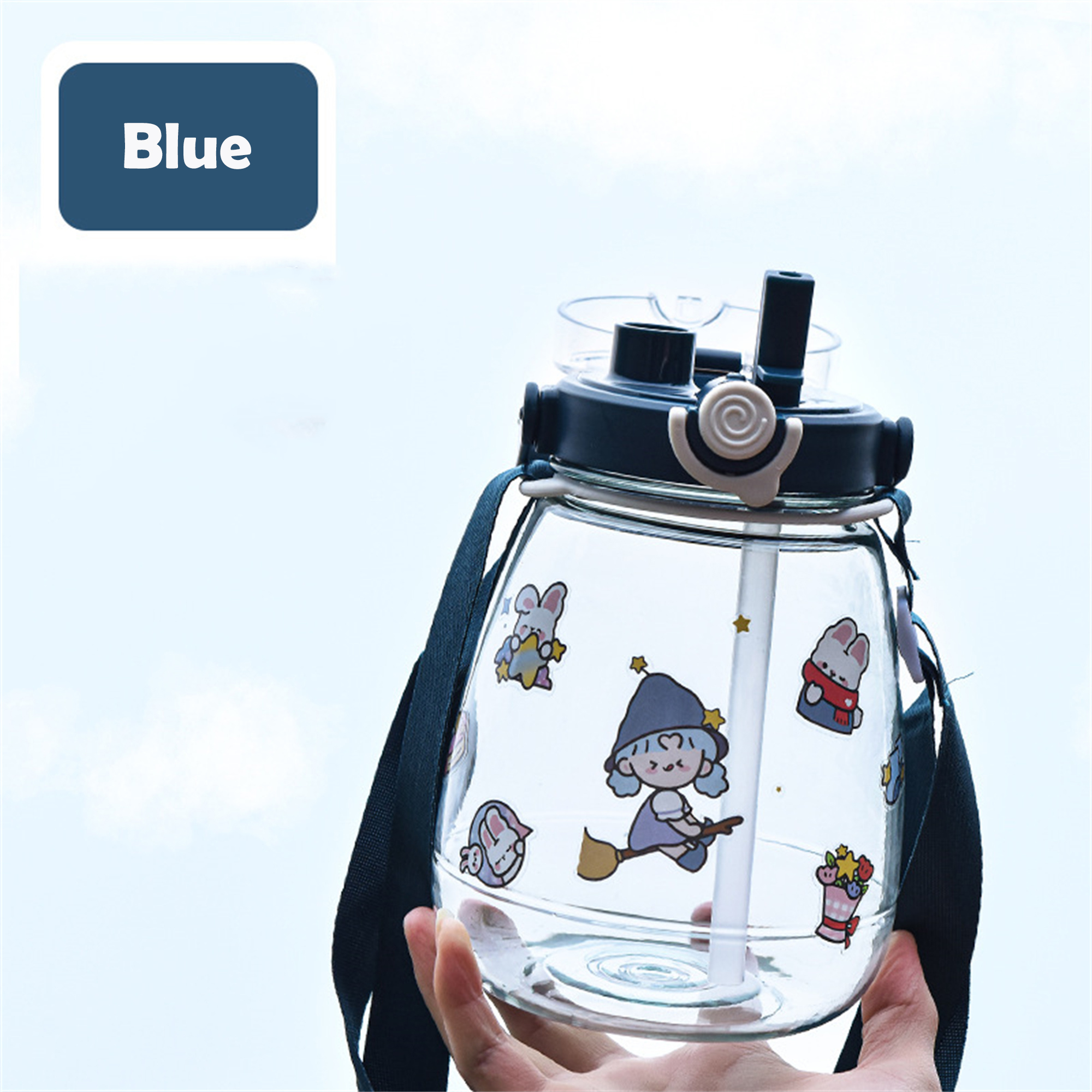 Amazon hot selling cartoon portable with handgrip two drinking ways large capacity kids plastic water bottle