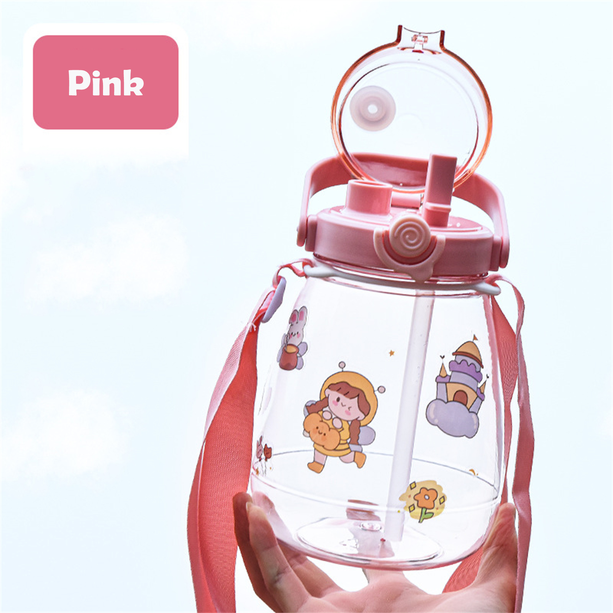 Amazon hot selling cartoon portable with handgrip two drinking ways large capacity kids plastic water bottle