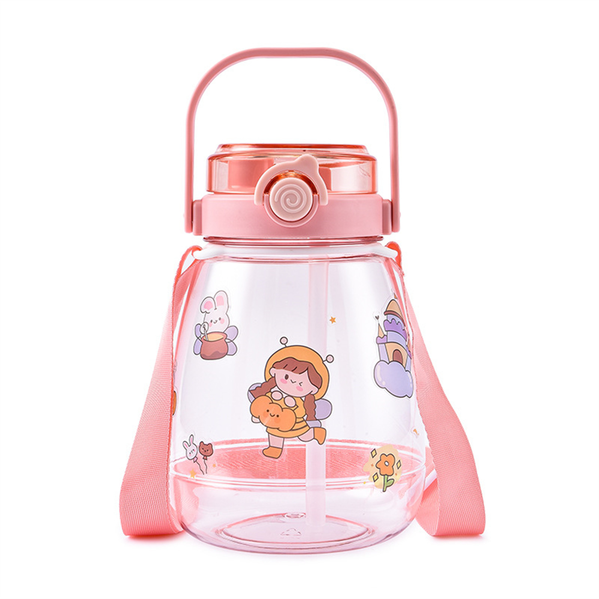 Amazon hot selling cartoon portable with handgrip two drinking ways large capacity kids plastic water bottle