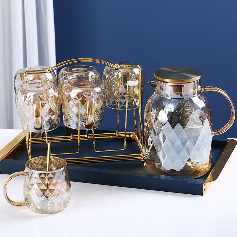 Champagne Gold Diamond Pattern Water Pitcher Set