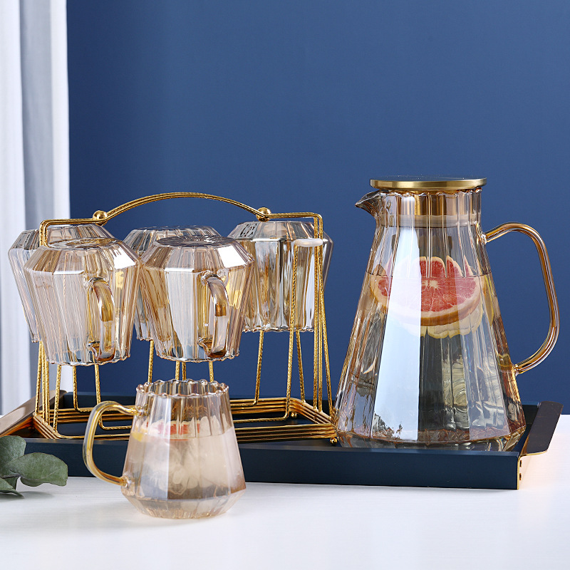 Champagne Gold Stripes Pattern Water Pitcher Set