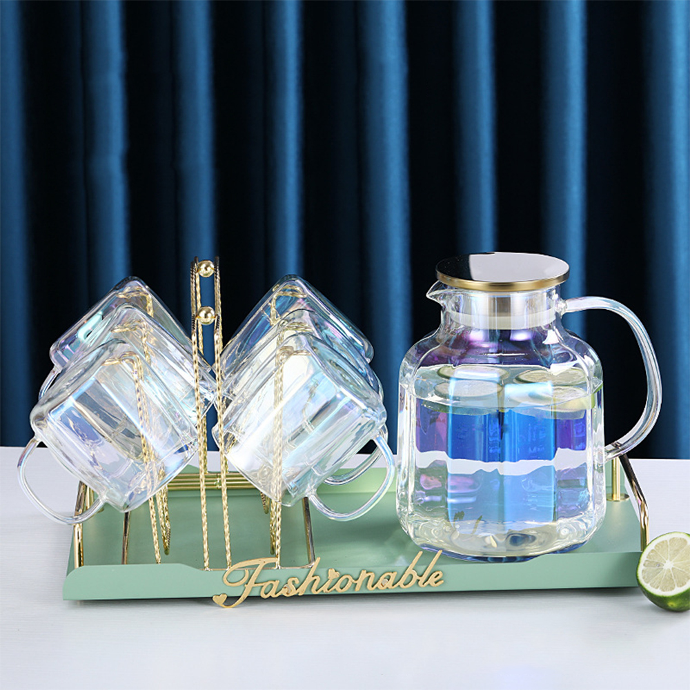 Colorful Stripes Pattern Glass Pitcher