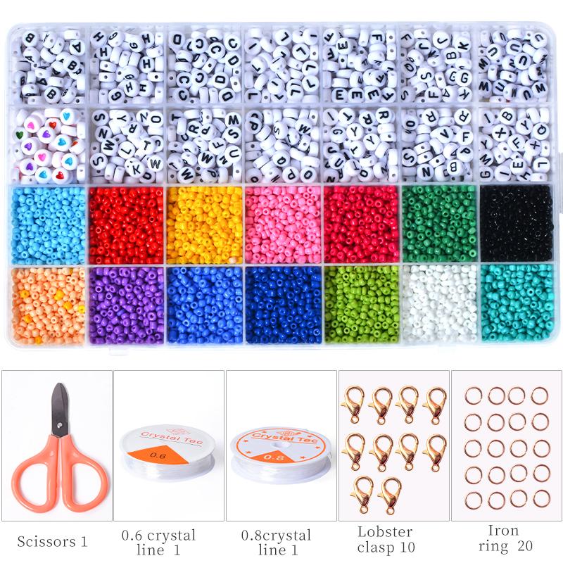 Wholesale 3mm 4mm Glass Pony Seed Letter Alphabet Beads Acrylic Beads For Kid Diy Bracelets Jewelry Making Set