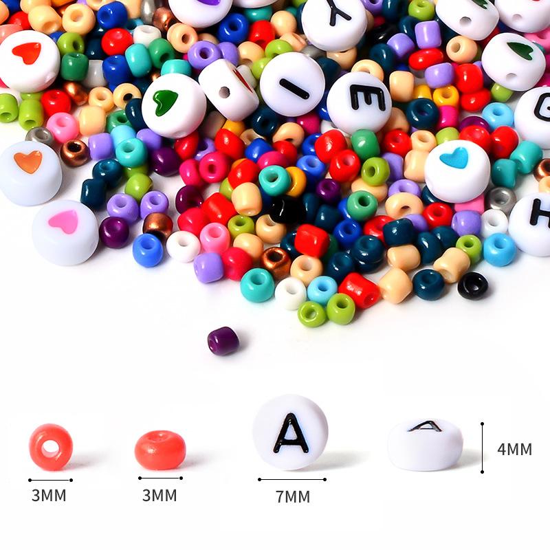 Wholesale 3mm 4mm Glass Pony Seed Letter Alphabet Beads Acrylic Beads For Kid Diy Bracelets Jewelry Making Set