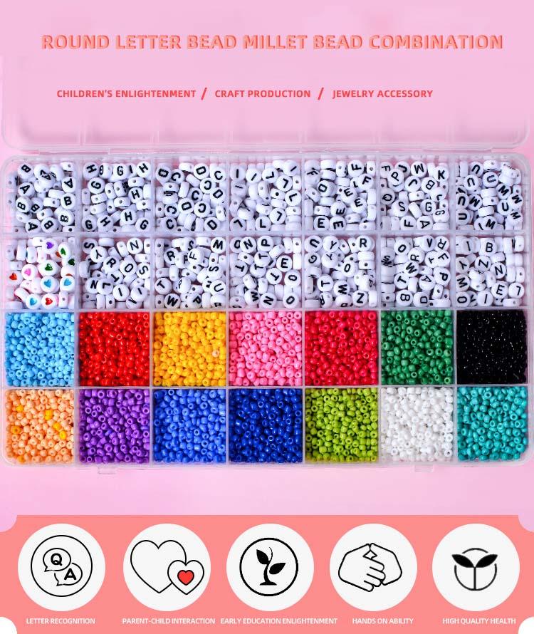 28 Grid 3mm Glass Rice Beads Diy Beaded Bracelet Material Early Education Puzzle Letter Beads