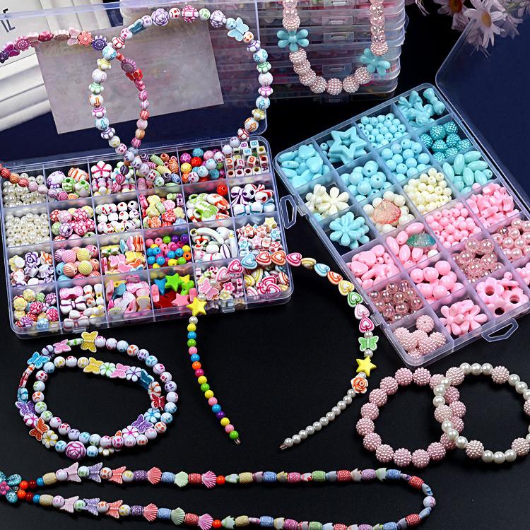 Beads Set For Jewelry Making Kids Mixed Color DIY Acrylic Beads Toys Kit Box With Accessories