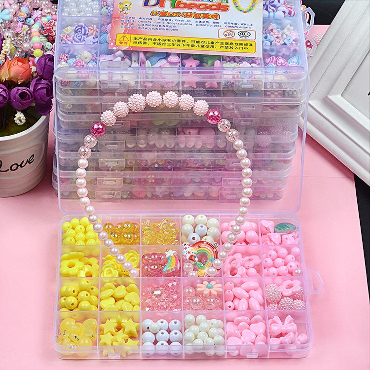 Beads Set For Jewelry Making Kids Mixed Color DIY Acrylic Beads Toys Kit Box With Accessories