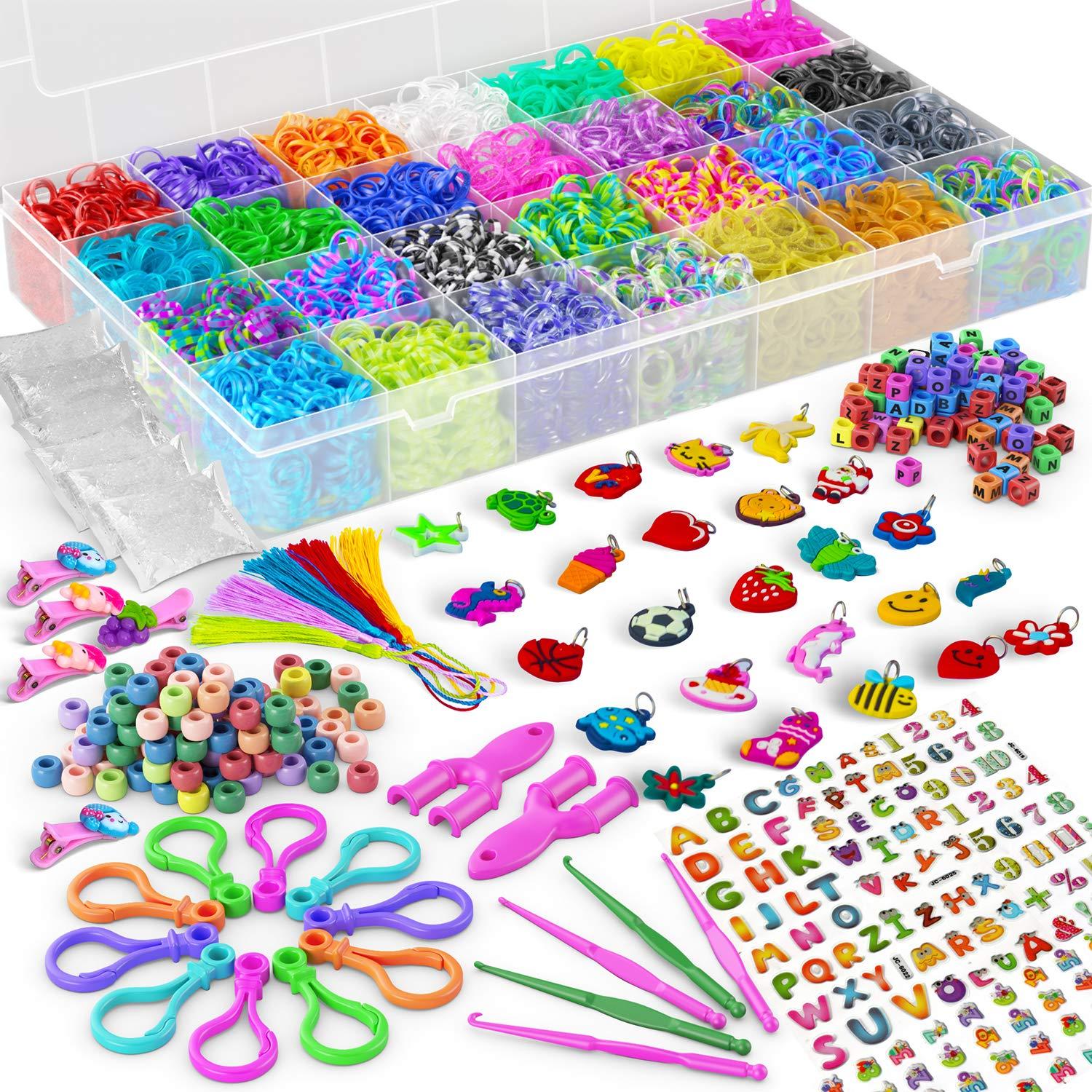 Hot Sales 1800 Pcs Rubber Bands Bracelet Kit 32 Colors Loom Bands Clips Beads Diy Set