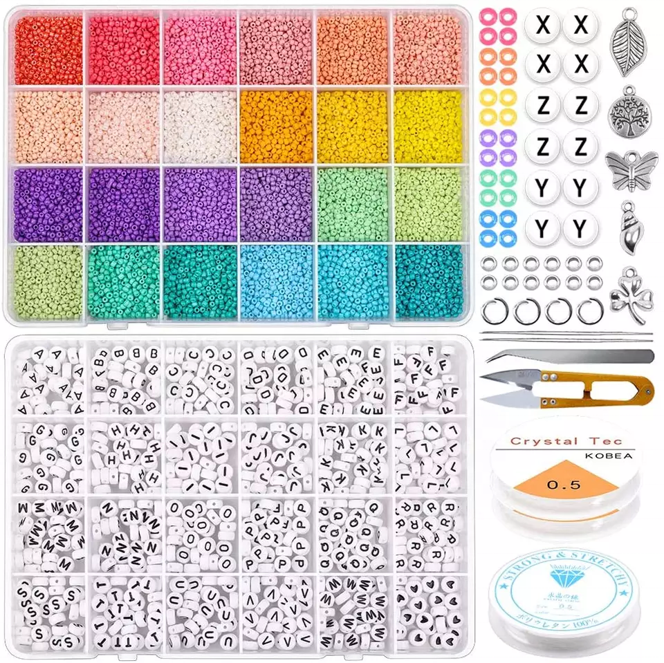 24 colors hotselling DIY bracelet set with 26 kinds of flat round letter beads for kids jewelry making for beginners