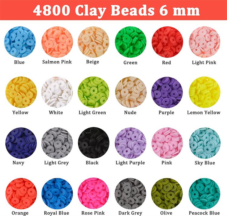 6000 Pcs Polymer Clay Beads for Bracelets Making 24 Colors 6 mm Heishi Beads with Pendant Charms DIY with Gift Box