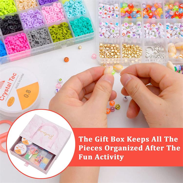 6000 Pcs Polymer Clay Beads for Bracelets Making 24 Colors 6 mm Heishi Beads with Pendant Charms DIY with Gift Box