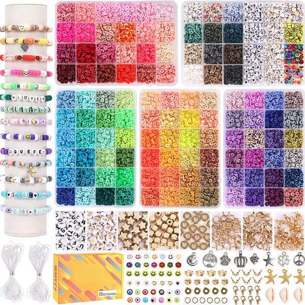 10800pcs Clay Beads for Bracelet Making Kit, 108 Colors Polymer Beads, Charming Bracelet Making Letter Beads for Jewelry kit