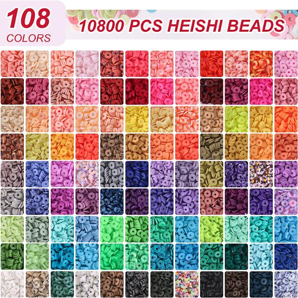 10800pcs Clay Beads for Bracelet Making Kit, 108 Colors Polymer Beads, Charming Bracelet Making Letter Beads for Jewelry kit
